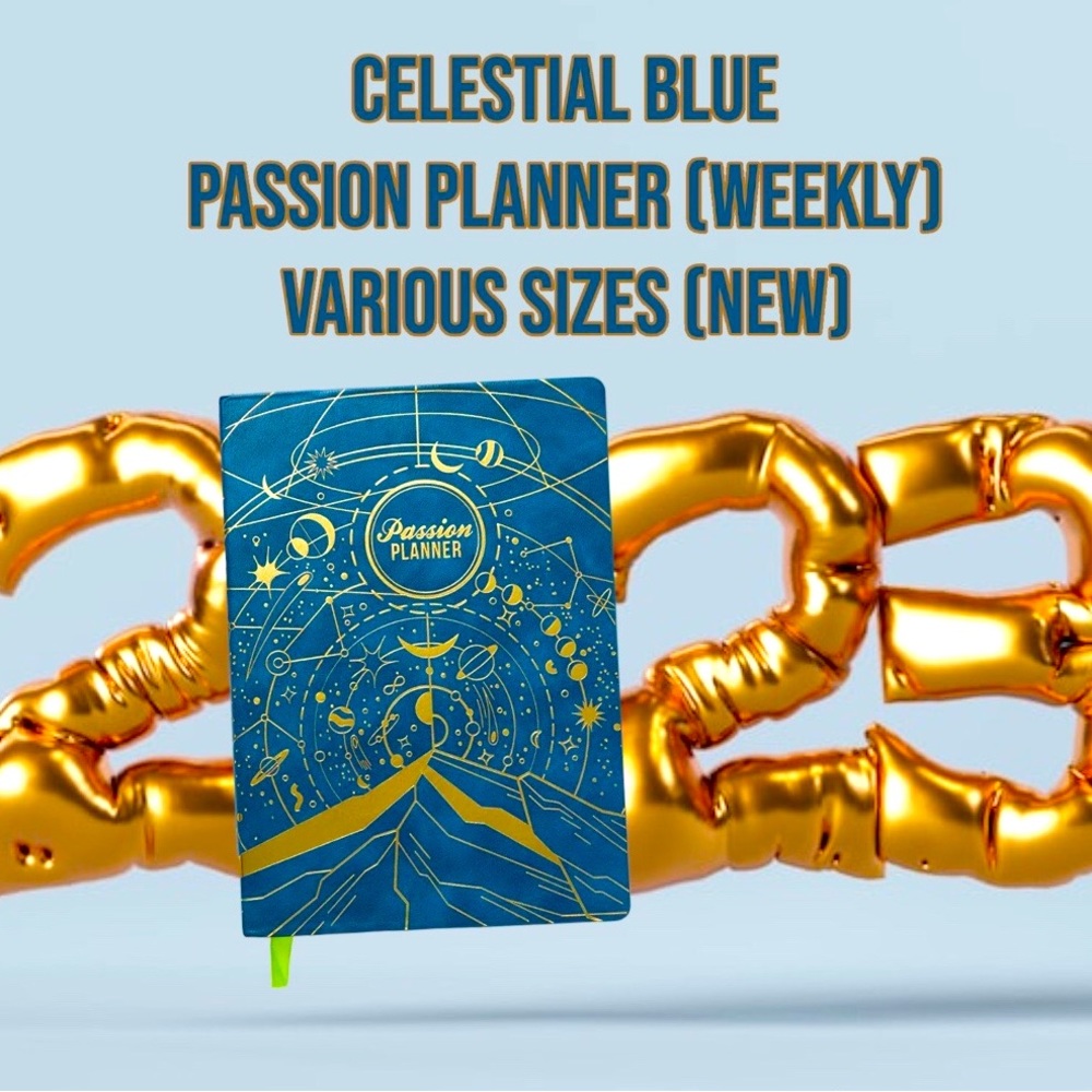 C- NEW!! WEEKLY 2023 PASSION PLANNER CELESTIAL BLUE
